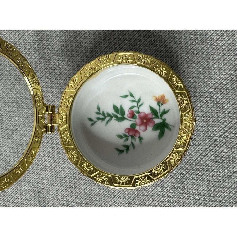 Small Floral trinket box hinged French Inspired Hand Painted Pill Box